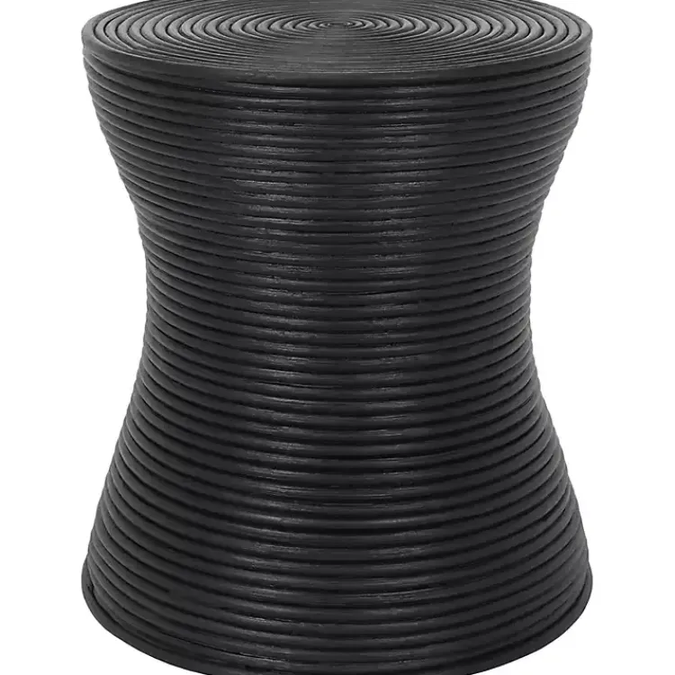 Accent & End Tables-Kirklands Home Ribbed Rattan Round Accent Table Black