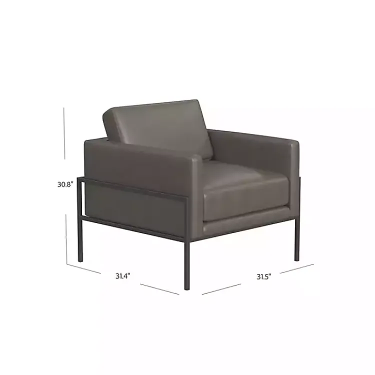 Accent Chairs-Kirklands Home Faux Leather Black Metal Accent Chair Gray