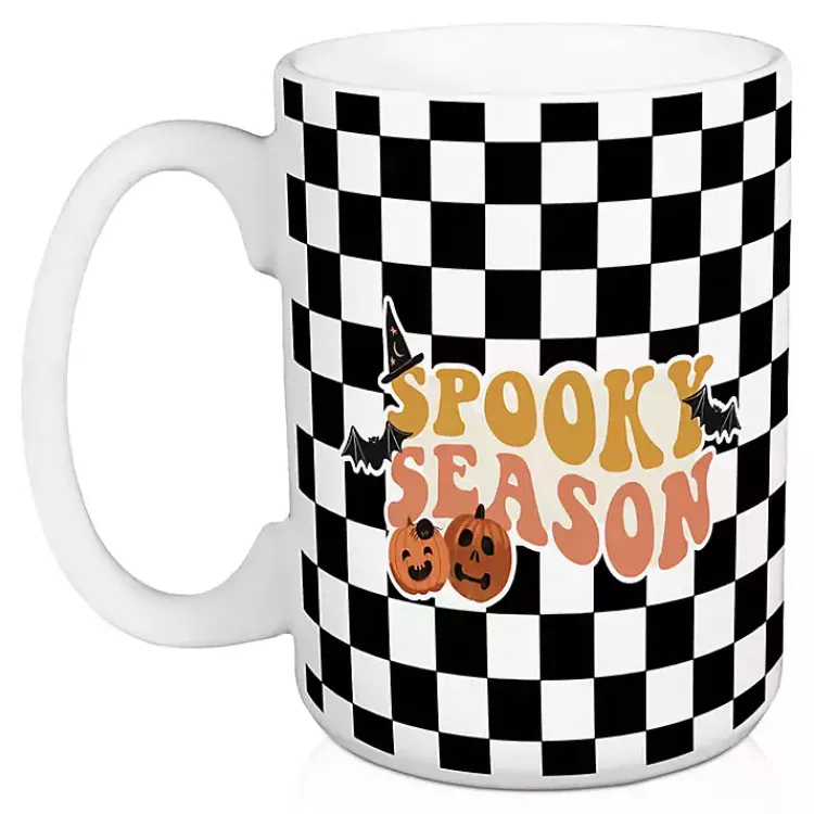 Glassware & Drinkware-Kirklands Home Checkered Spooky Season Halloween Mugs, Set of 2
