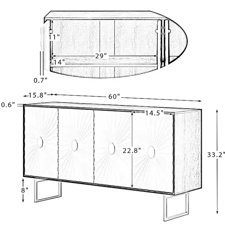 Cabinets & Sideboards-Kirklands Home Black & Ivory Sunburst 4-Door Sideboard