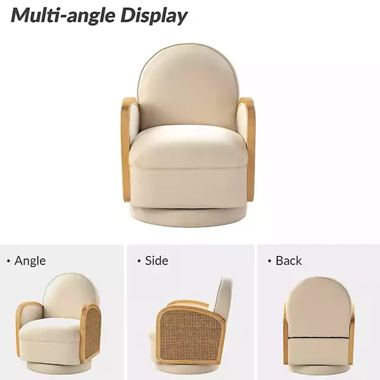Accent Chairs-Kirklands Home & Natural Rattan Swivel Accent Chair Ivory