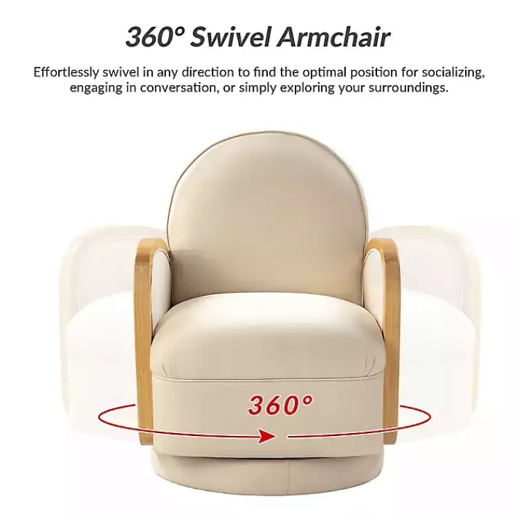 Accent Chairs-Kirklands Home & Natural Rattan Swivel Accent Chair Ivory