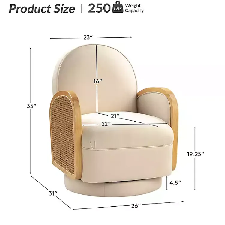 Accent Chairs-Kirklands Home & Natural Rattan Swivel Accent Chair Ivory