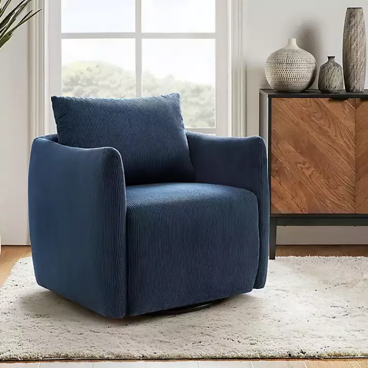 Accent Chairs-Kirklands Home Navy Corduroy Swivel Accent Chair Blue