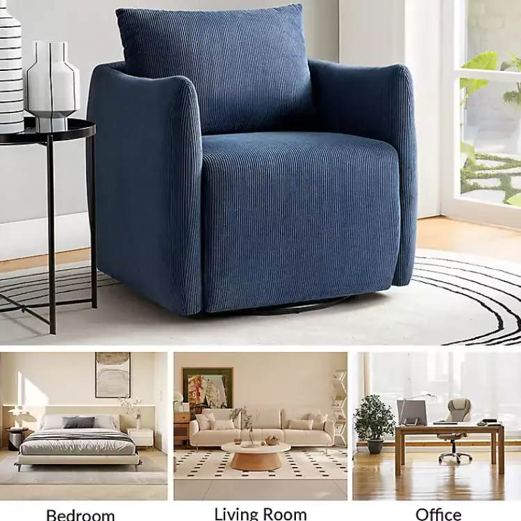 Accent Chairs-Kirklands Home Navy Corduroy Swivel Accent Chair Blue