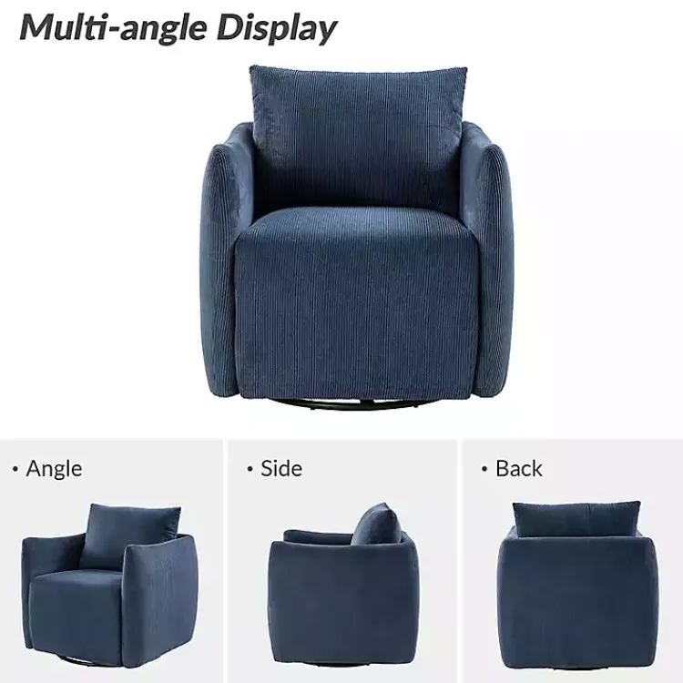 Accent Chairs-Kirklands Home Navy Corduroy Swivel Accent Chair Blue