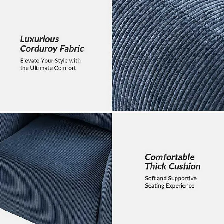 Accent Chairs-Kirklands Home Navy Corduroy Swivel Accent Chair Blue