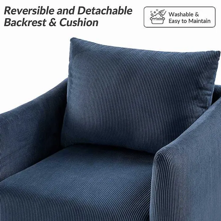 Accent Chairs-Kirklands Home Navy Corduroy Swivel Accent Chair Blue