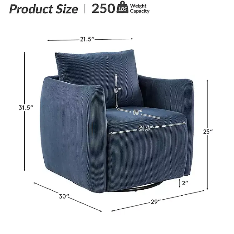 Accent Chairs-Kirklands Home Navy Corduroy Swivel Accent Chair Blue