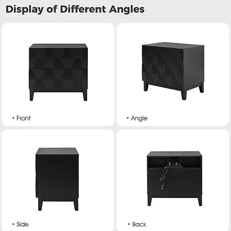 Nightstands-Kirklands Home Geometric 2-Drawer Charging Nightstand Black
