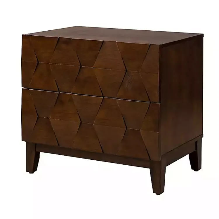 Nightstands-Kirklands Home Walnut Geometric 2-Drawer Charging Nightstand Brown