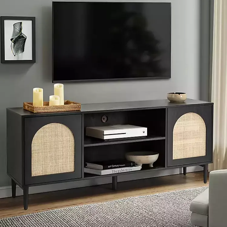 Tv Stands & Media Consoles-Kirklands Home and Natural Rattan Media Cabinet Black