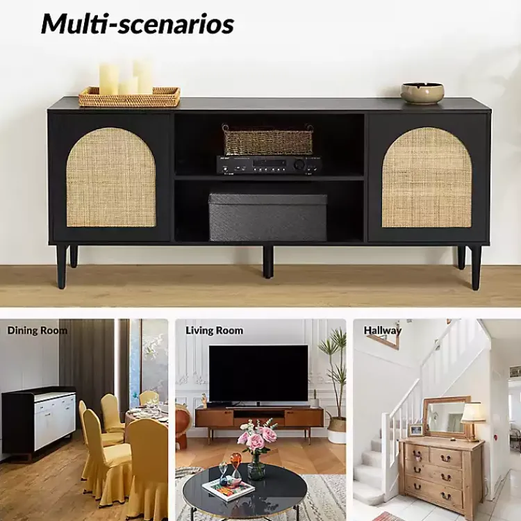 Tv Stands & Media Consoles-Kirklands Home and Natural Rattan Media Cabinet Black