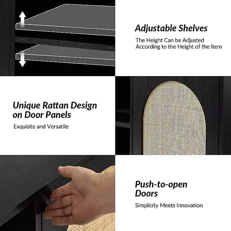 Tv Stands & Media Consoles-Kirklands Home and Natural Rattan Media Cabinet Black