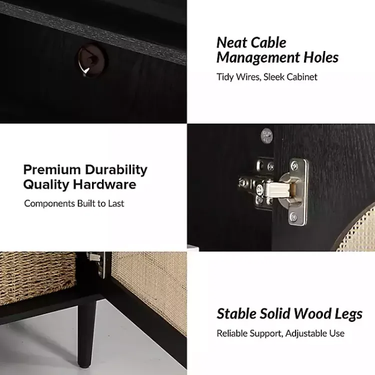 Tv Stands & Media Consoles-Kirklands Home and Natural Rattan Media Cabinet Black