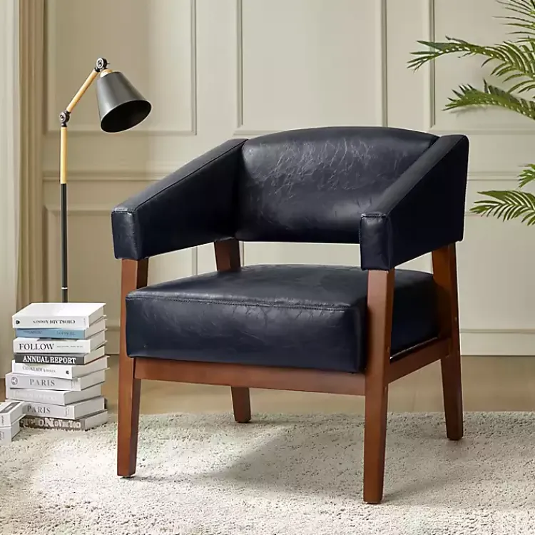 Accent Chairs-Kirklands Home Navy Faux Leather Nicki Accent Chair Blue