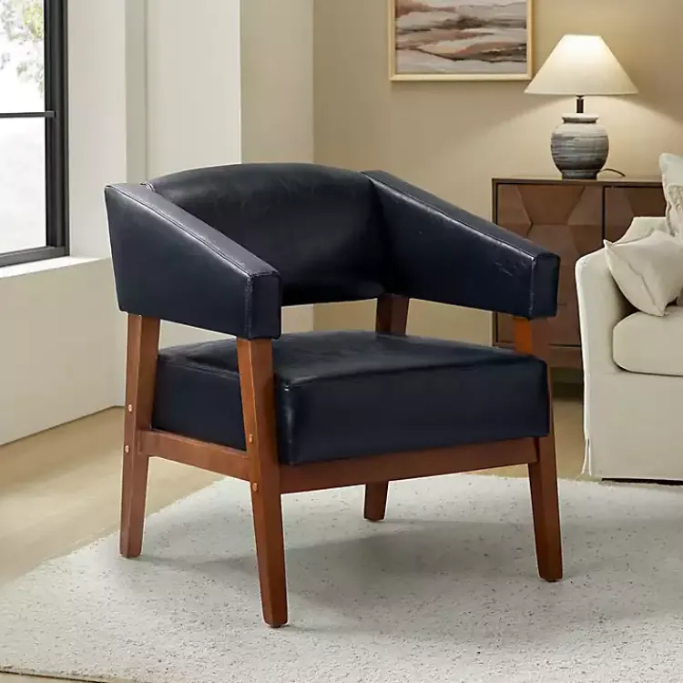 Accent Chairs-Kirklands Home Navy Faux Leather Nicki Accent Chair Blue