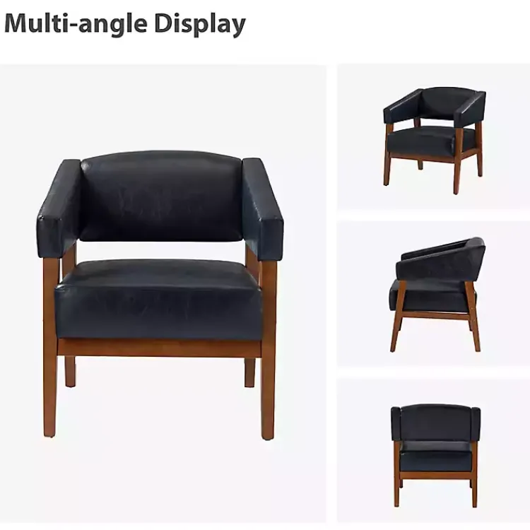 Accent Chairs-Kirklands Home Navy Faux Leather Nicki Accent Chair Blue