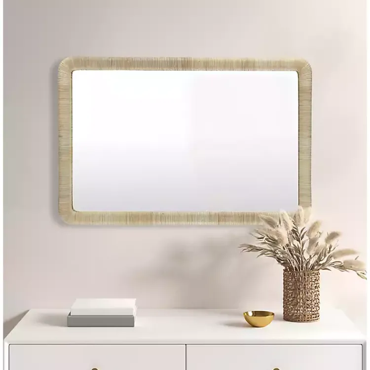 Decorative Mirrors-Kirklands Home Natural Rattan Frame Rectangle Wall Mirror