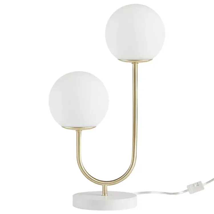 Table Lamps-Kirklands Home Gold Metal 2-Light Zusa Modern Table Lamp White