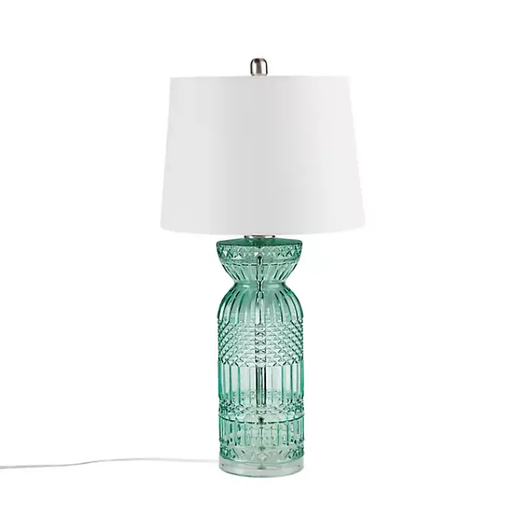 Table Lamps-Kirklands Home Aqua Textured Glass Luxuria Table Lamp Blue