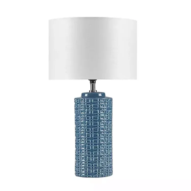 Table Lamps-Kirklands Home Blue Geometric Ceramic Table Lamp White