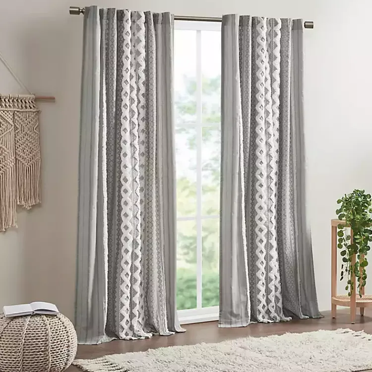 Curtains & Drapes-Kirklands Home Imani Chenille Stripe Curtain Panel, 84 in. Gray