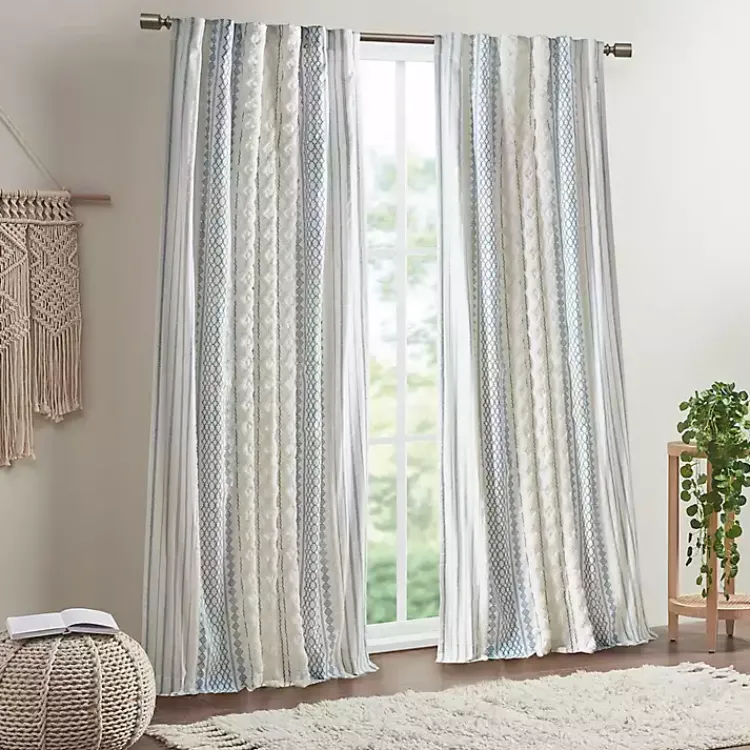 Curtains & Drapes-Kirklands Home Imani Chenille Stripe Curtain Panel, 84 in. Blue