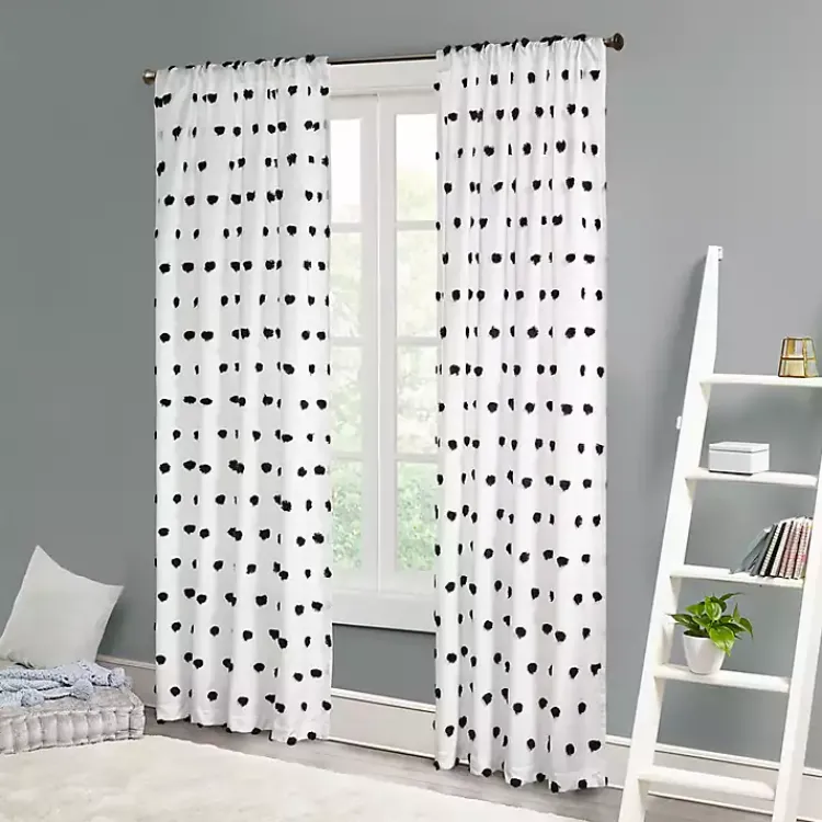 Curtains & Drapes-Kirklands Home Sophie Black Pom Pom Curtain Panel, 63 in.