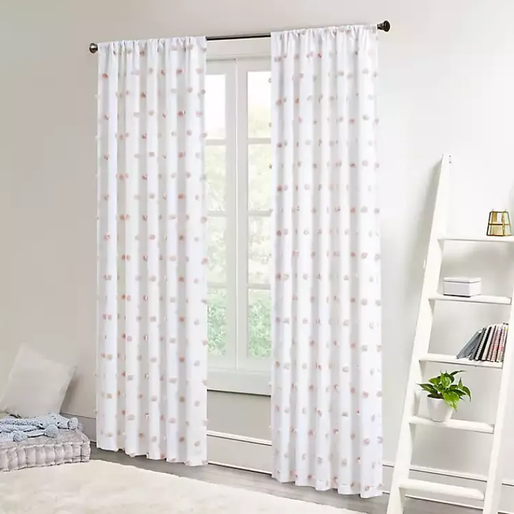 Curtains & Drapes-Kirklands Home Sophie Blush Pom Pom Curtain Panel, 84 in.