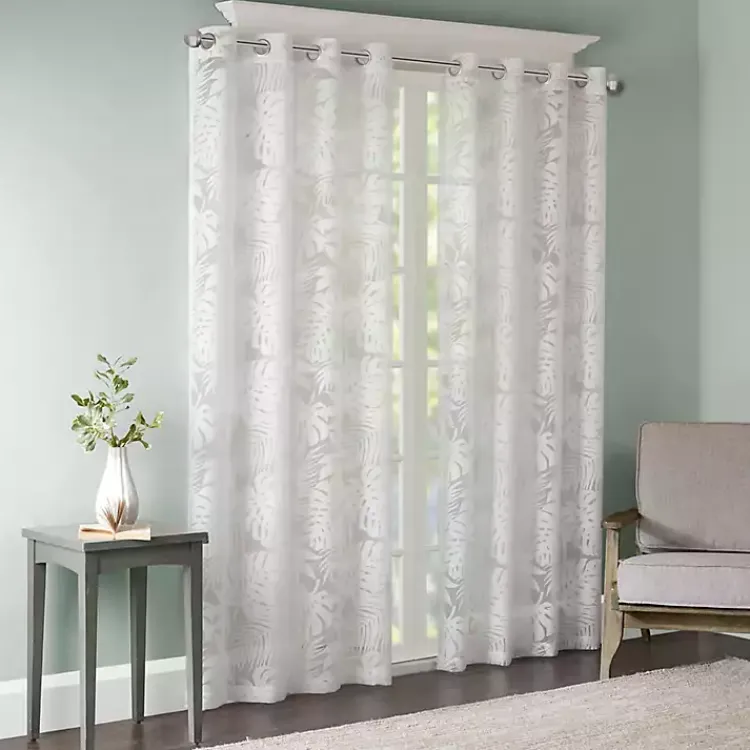 Curtains & Drapes-Kirklands Home Leilani Palm Leaf Curtain Panel, 84 in. White