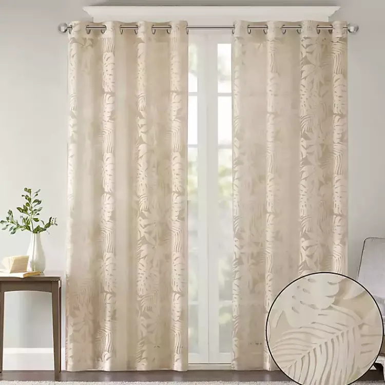 Curtains & Drapes-Kirklands Home Leilani Palm Leaf Curtain Panel, 95 in. Tan