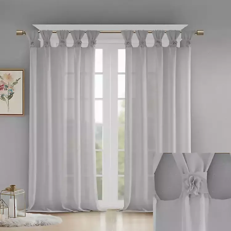 Curtains & Drapes-Kirklands Home Rosette Tab Top Curtain Panel, 63 in. Gray