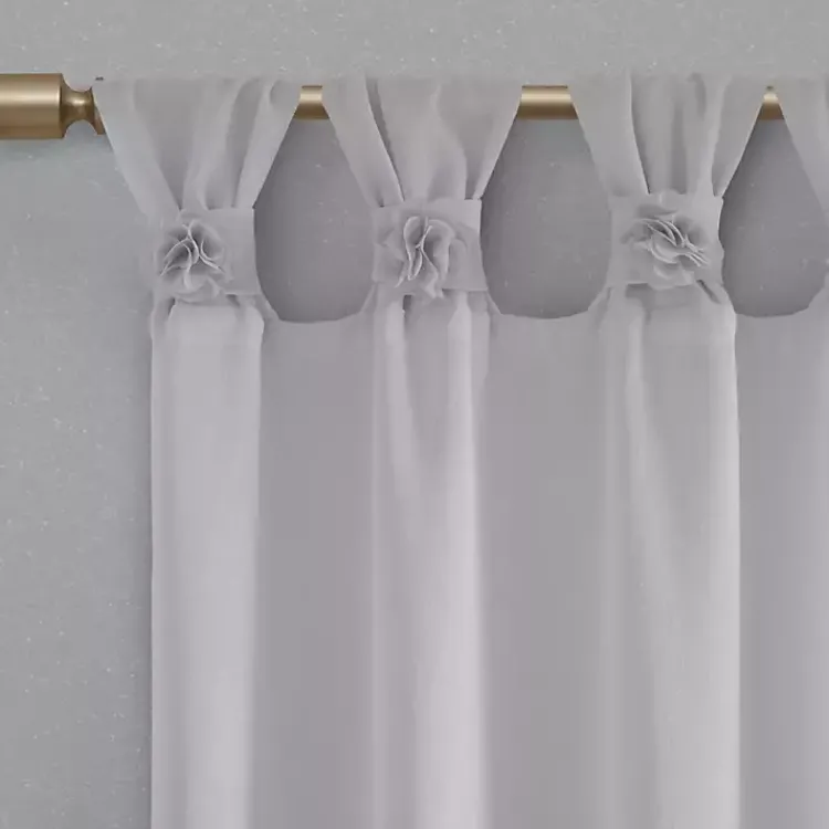 Curtains & Drapes-Kirklands Home Gray Rosette Tab Top Curtain Panel, 84 in. Grayr