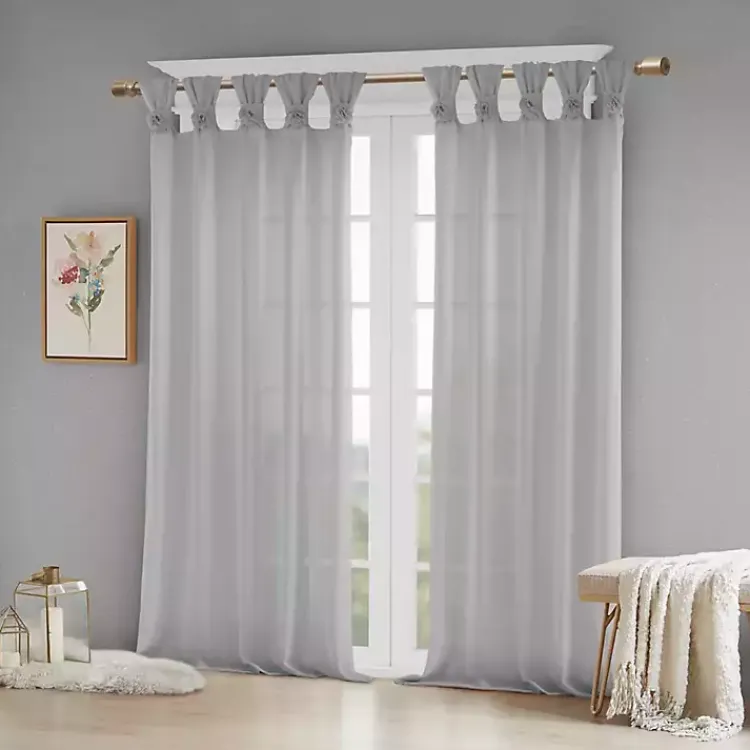 Curtains & Drapes-Kirklands Home Rosette Tab Top Curtain Panel, 95 in. Gray
