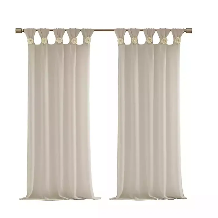Curtains & Drapes-Kirklands Home Rosette Tab Top Curtain Panel, 63 in. Ivory