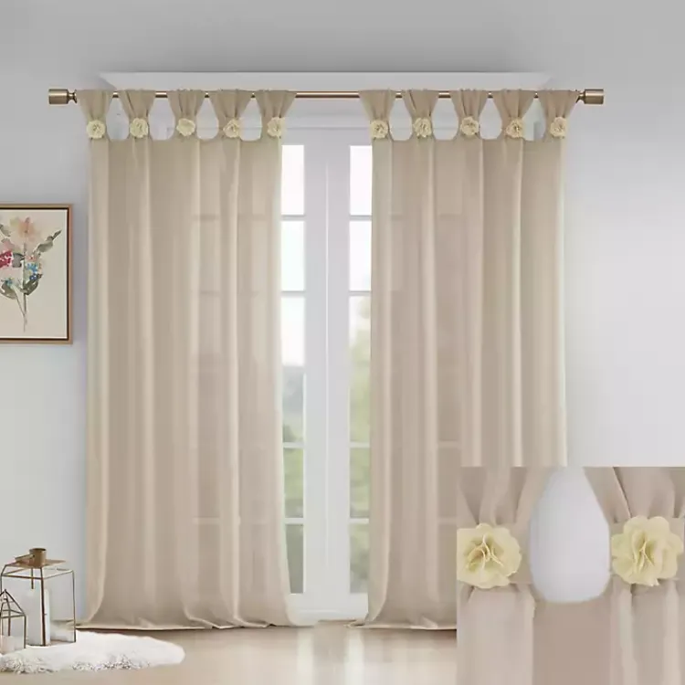 Curtains & Drapes-Kirklands Home Rosette Tab Top Curtain Panel, 63 in. Ivory