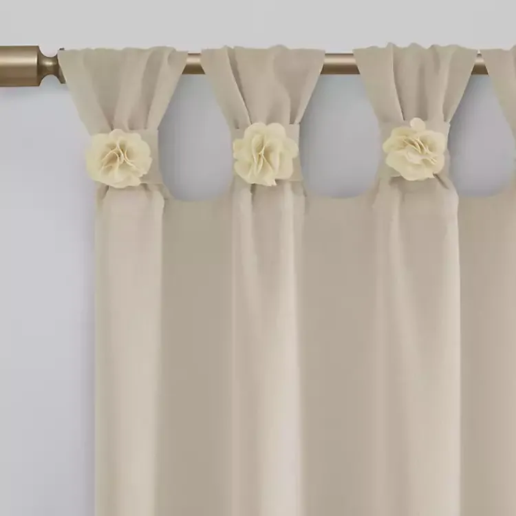 Curtains & Drapes-Kirklands Home Rosette Tab Top Curtain Panel, 63 in. Ivory