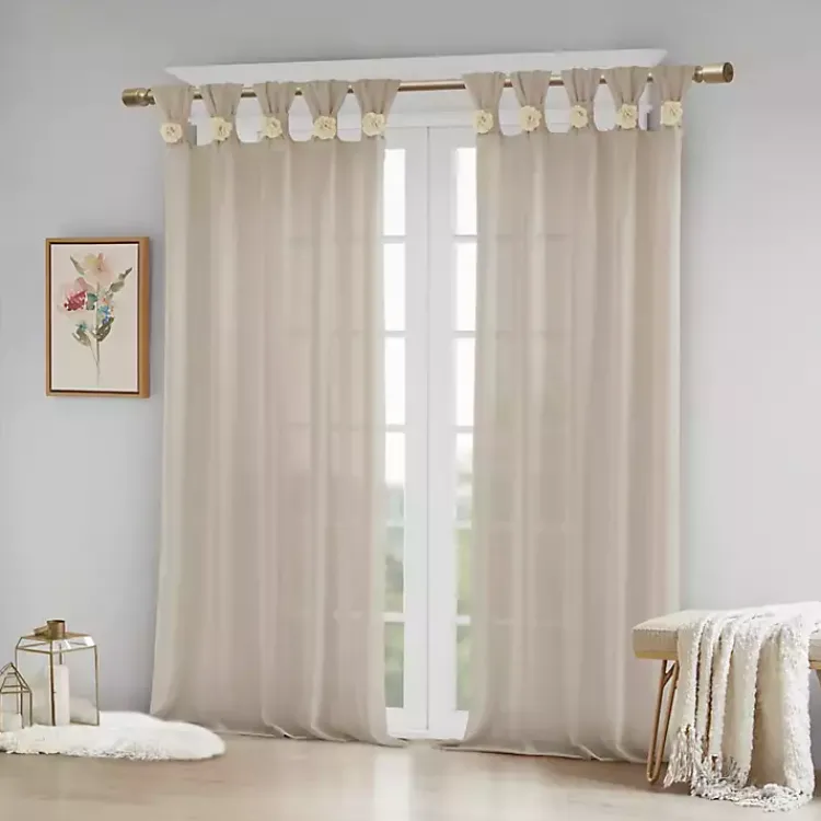 Curtains & Drapes-Kirklands Home Rosette Tab Top Curtain Panel, 95 in. Ivory