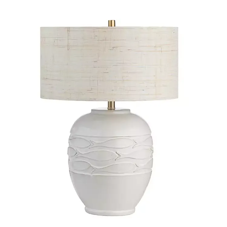 Table Lamps-Kirklands Home Ivory Carved Fish Ceramic Table Lamp