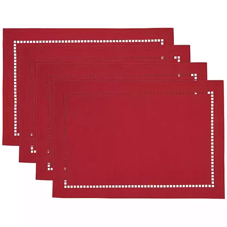 Table Linens-Kirklands Home Hemstitch Laser-Cut Placemats, Set of 4 Red