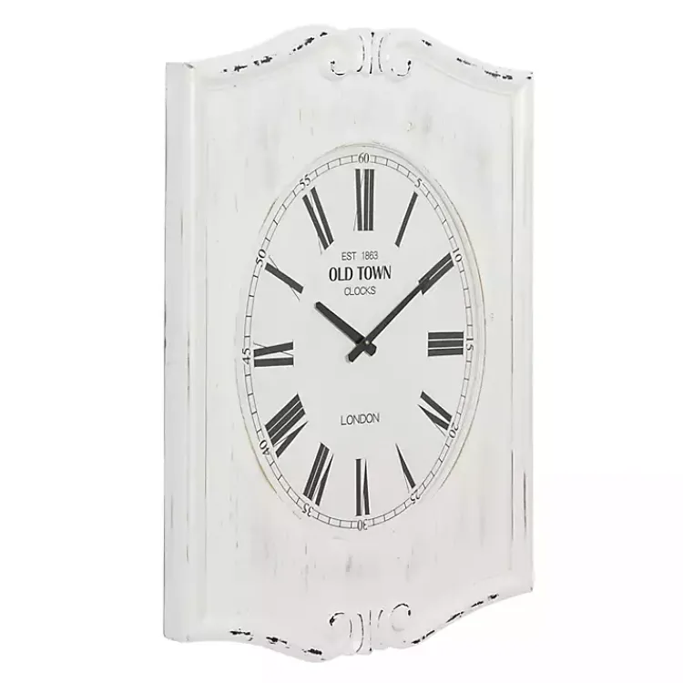 Clocks-Kirklands Home Distressed White Wood Scroll Wall Clock