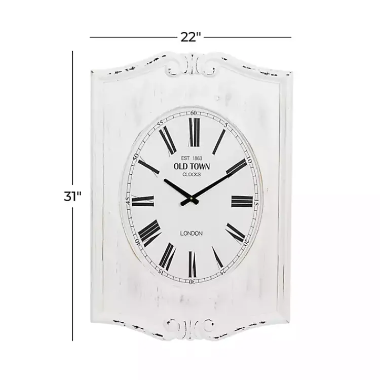 Clocks-Kirklands Home Distressed White Wood Scroll Wall Clock