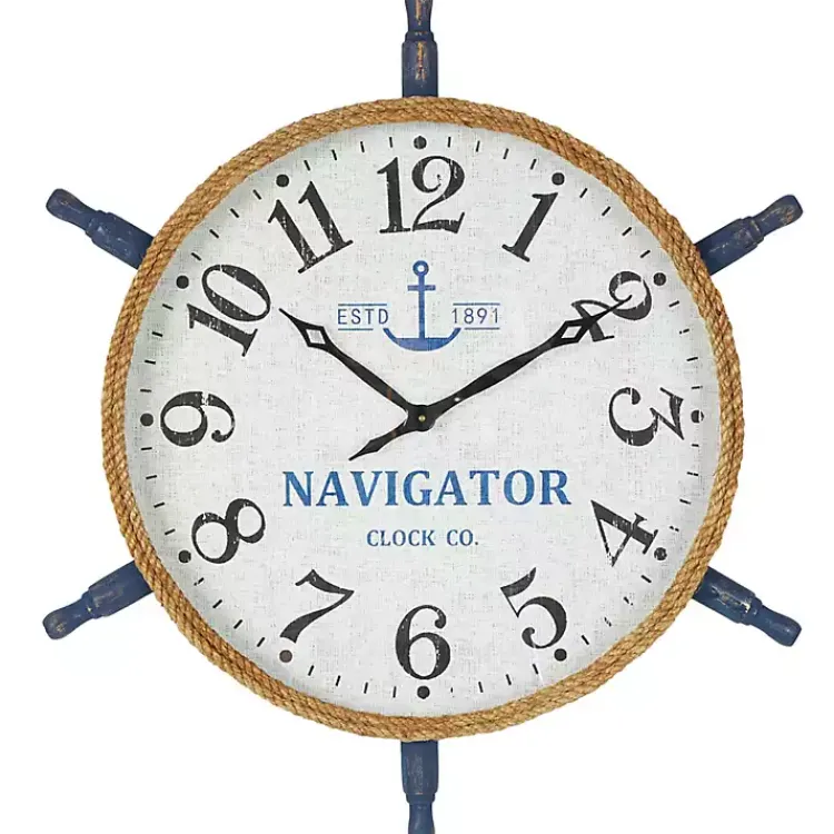 Clocks-Kirklands Home Ship Wheel Wood and Rope Wall Clock