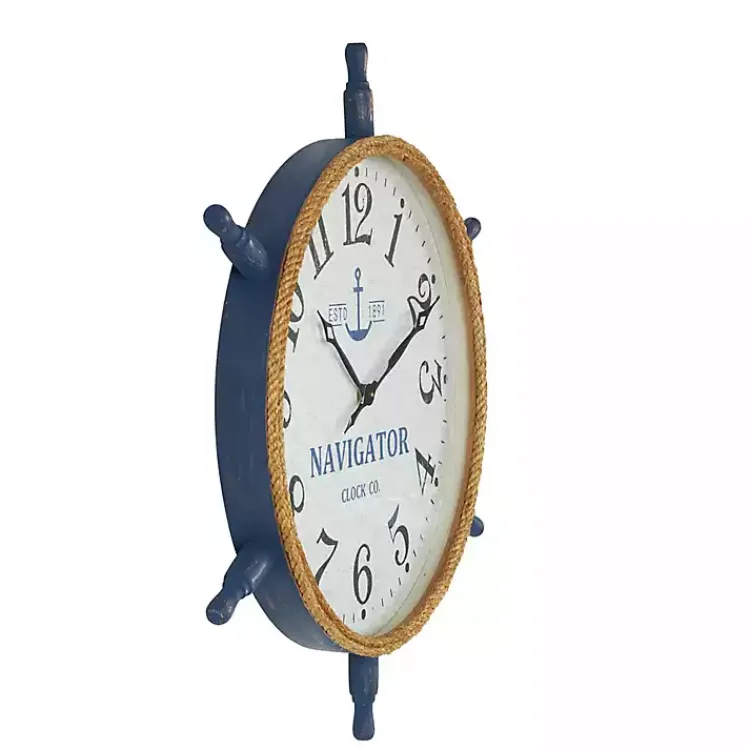 Clocks-Kirklands Home Ship Wheel Wood and Rope Wall Clock