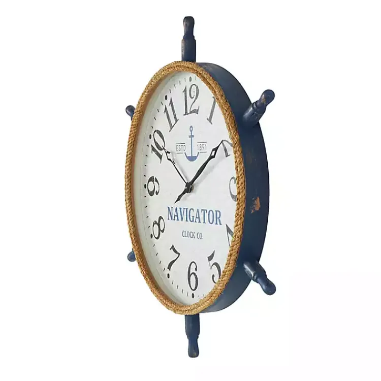 Clocks-Kirklands Home Ship Wheel Wood and Rope Wall Clock