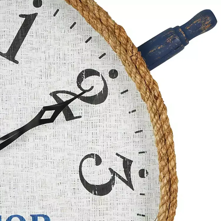 Clocks-Kirklands Home Ship Wheel Wood and Rope Wall Clock