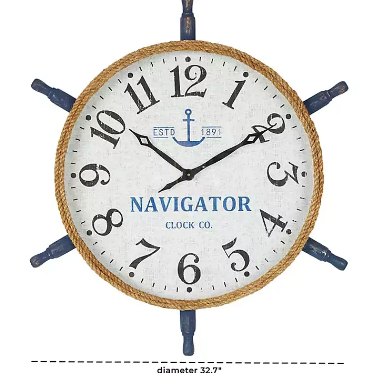 Clocks-Kirklands Home Ship Wheel Wood and Rope Wall Clock