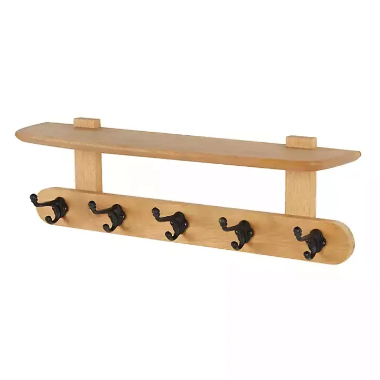 Shelves-Kirklands Home Natural Wood Wall Shelf with Hooks