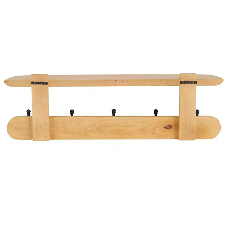 Shelves-Kirklands Home Natural Wood Wall Shelf with Hooks
